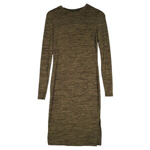 Prologue Midi Dress Womens XS Olive Green Space Dye Long Sleeve Sheath Side Slit